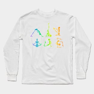 Funny Skeleton Yoga Poses Rainbow Skeleton Fitness Long Sleeve T-Shirt